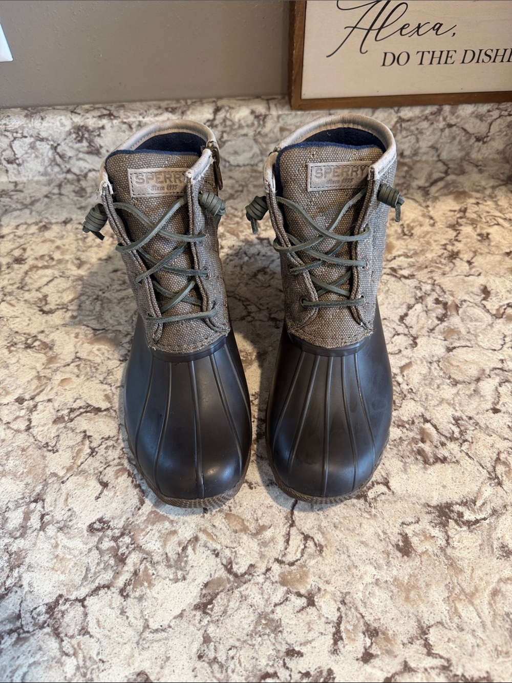 Sperry Women's Taupe and Dark Grey/Black Waterproof Duck Boots